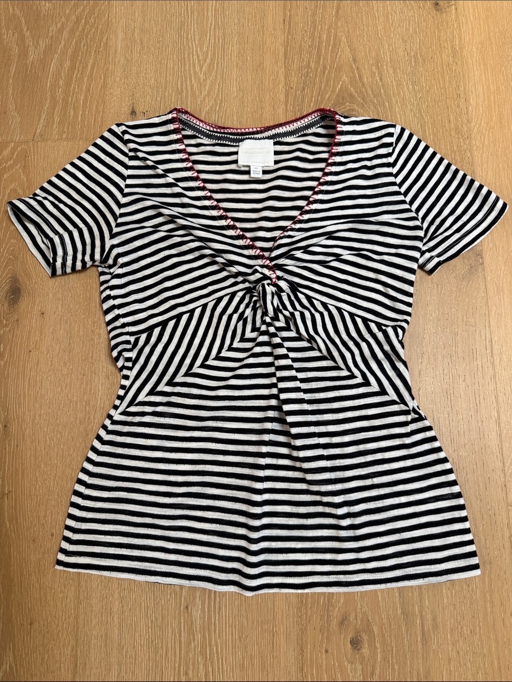 Anthropologie Black & White Striped Twist-Front Tee